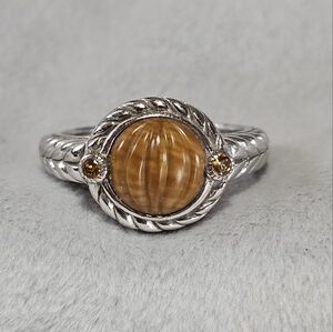 Judith Ripka Carved Tigers Eye and Citrine Ring sz10.5